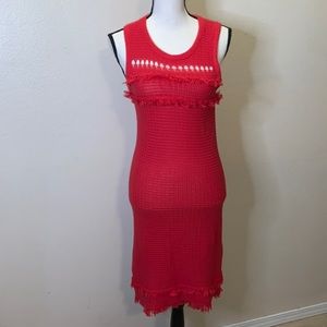 J Crew red shag cotton fringe sleeveless midi dress